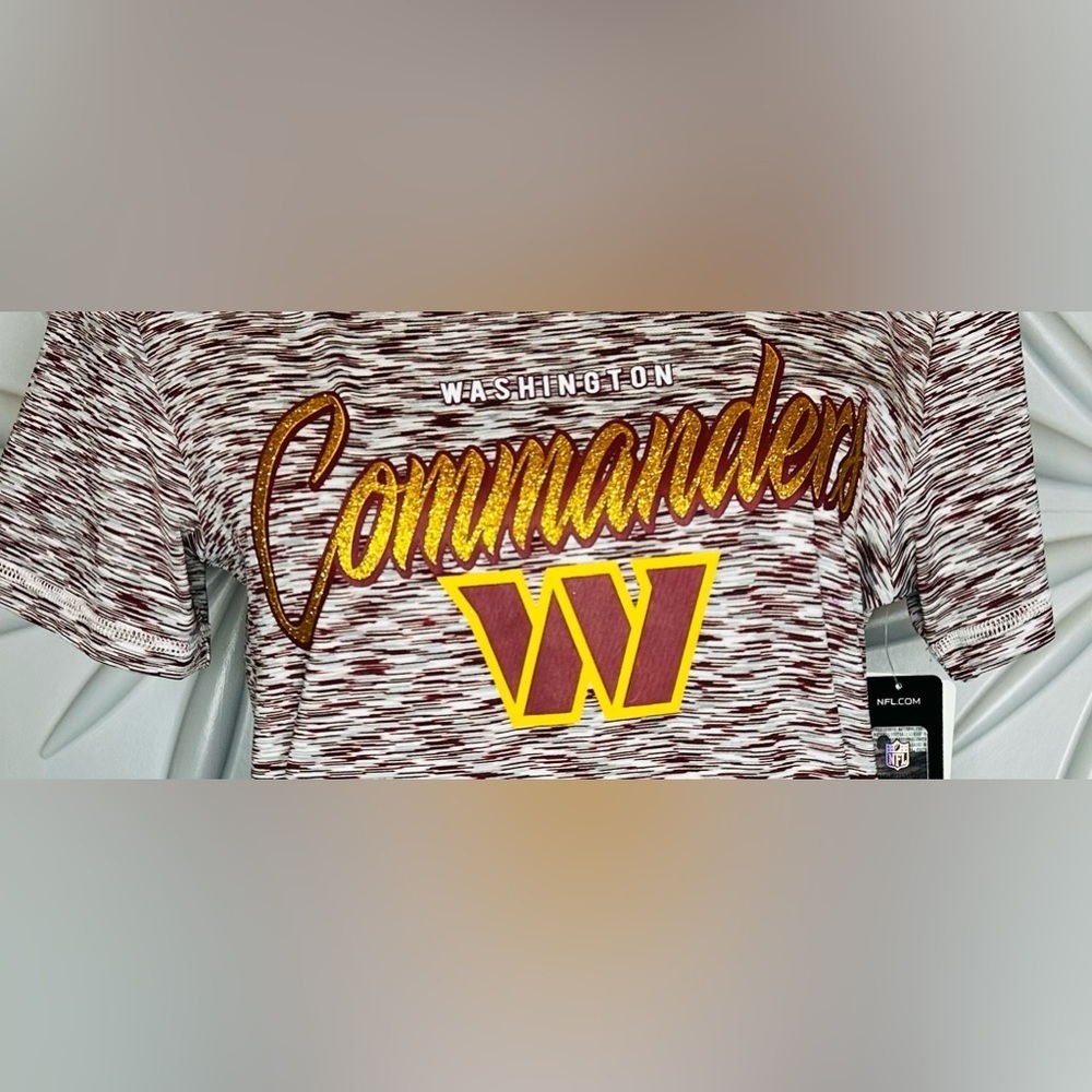 NFL Apparel NWT size various, Washington Commanders gold glitter tee w/stretch - Picture 5 of 7